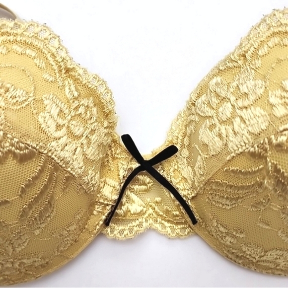 ⭐️2/ $30⭐️ La Vie en Rose Yellow Satin Lace Underwire Push Up Bra 34C - Picture 6 of 14